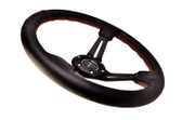 350mm Sport Steering Wheel (3" Deep) Black Leather with Red Stitching