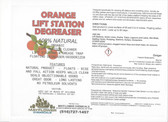 Floating Lift Station Degreaser Orange Citrus. Also works great in sewers, septic's, leach drain fields, grease traps and cesspools.