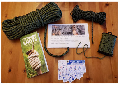 Knot tying kit with rope pro knot cards and outdoor knots field guide