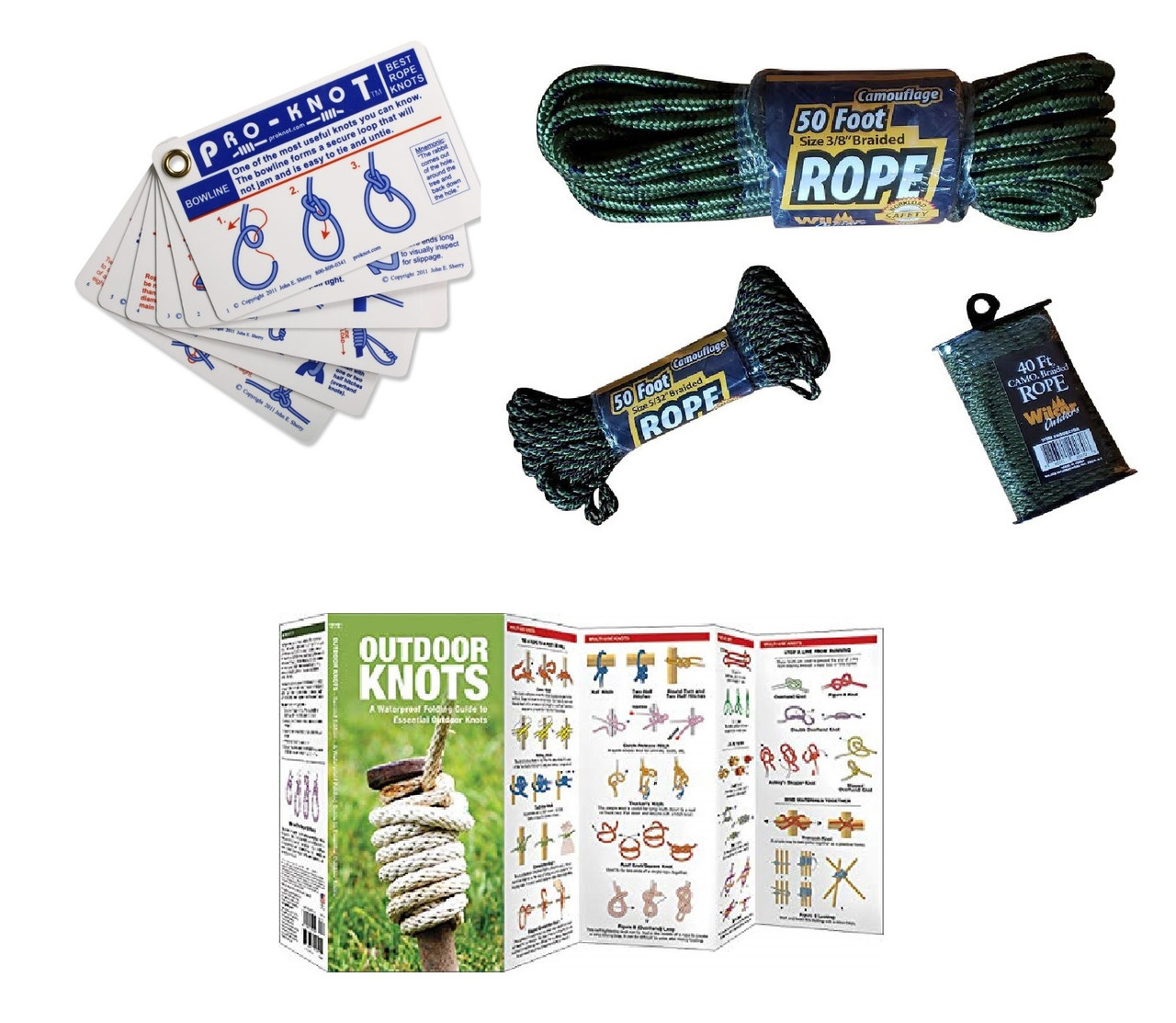 Knot Tying Kit Deluxe with 140 feet of Camo Rope in Variety of