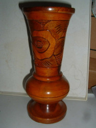 Vintage HAND CARVED WOOD VASE  9" x 4"