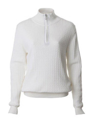 JRB Ladies Cable Kinit Golf Sweater 1/4 Zipped White 