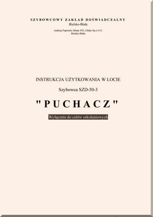 PZL SZD-50-3 Puchacz  Aircraft Airplane In Flight Operating Manual -  (Polish Language)