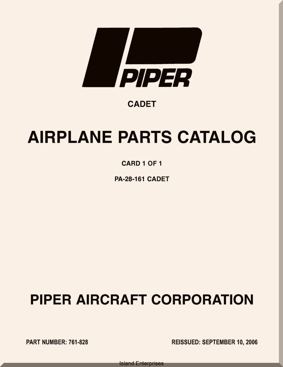Piper Aircraft Pa28161 Cadet Airplane Parts Catalog Manual