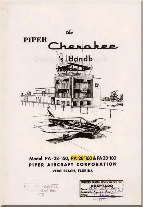 Piper Aircraft Pa-28-150, Pa-28-160, Pa-28-180 Cherokee Handbook Model B  Manual