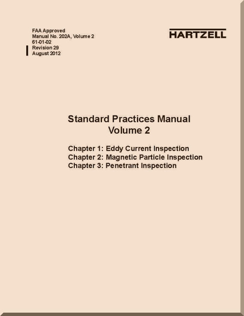 Hartzell Propellers Standard Practices Manual Volume 2   No. 202A

Chapter 1: Eddy Current Inspection
Chapter 2: Magnetic Particle Inspection
Chapter 3: Penetrant Inspection