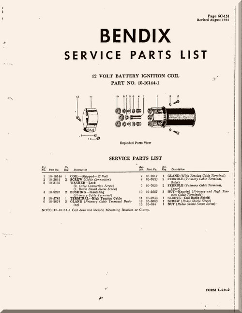 Bendix - Aeroplane Aircraft Ignition Coil Instructions and Butterfly STC Service Manual - 1955