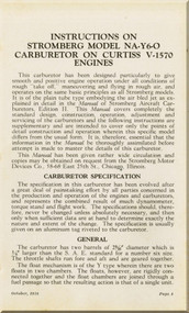 Bendix -  Stromberg  Aeroplane Aircraft Carburetor Model NA- Y60  Instructions Manual