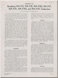 Bendix -  Stromberg  Aeroplane Aircraft Carburetor Model NA- F7C, -F7E, -F7E2, -F7F, - F7F1, -F7F2,- F7F3  Instructions Manual