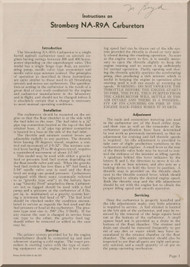 Bendix -  Stromberg  Aeroplane Aircraft Carburetors Model NA-R9A  Instructions Manual