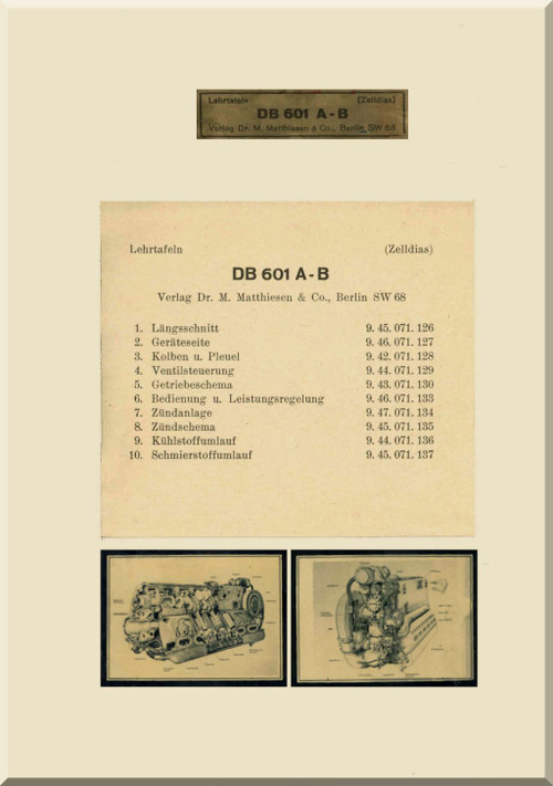Daimler Benz DB 601 A , B  Aircraft  Engines Teaching Cell Manual -Lehrzelle -1940 (German Language)