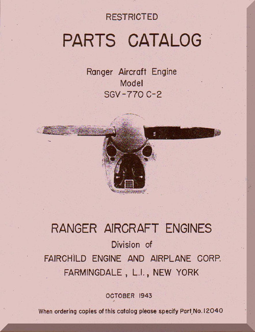 Ranger SGV-770  Aircraft Engine  Parts Catalog  Manual  ( English Language )
