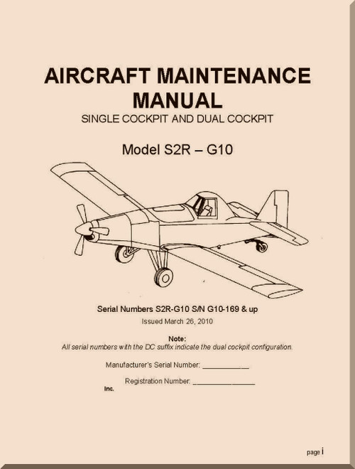 Ayres Thrush S2R- G10 Aircraft Airplane Maintenance Manual -  (English Language)