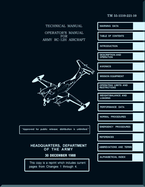 Beechcraft Model RC-12 H Aircraft  Operator's  Manual -  TM 1-1510-221-10 - 1988