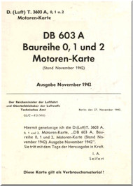 Daimler Benz DB 603 A, B  Aircraft   Engine Card   Manual , Motorenkarte - 1942 (German Language)