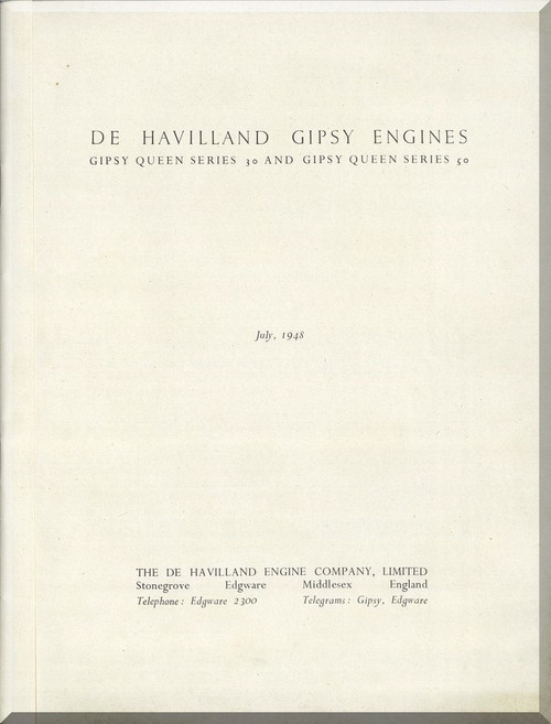 De Havilland  Gipsy Queen 30  & 50 Aircraft Technical Description Manual  ( English Language )