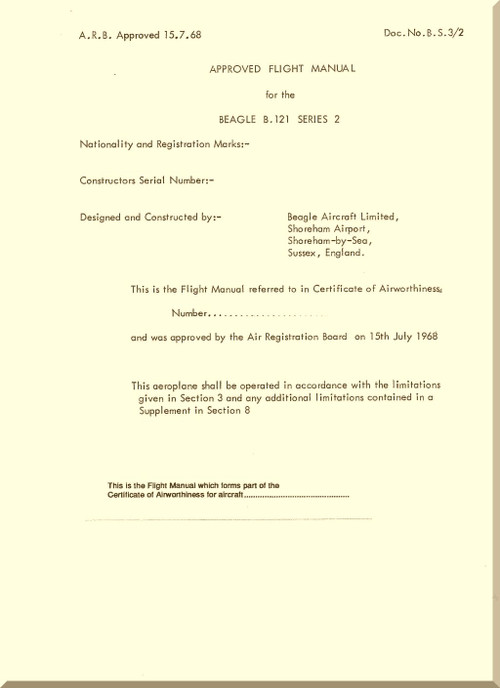 Beagle B.121 series 2  Aircraft Flight Manual -  1968