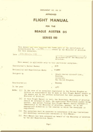 Beagle Husky / Auster D5 Series 180 Aircraft Flight Manual -  1963