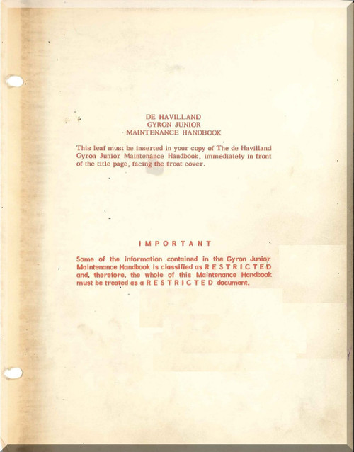 De Havilland  Gyron  Junior  Aircraft Jet Engine Maintenance  Handbook Manual  ( English Language )