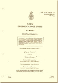 Rolls Royce Avon Mk. 1 Aircraft Engine  Modification List Manual -  A.L. 19 - AP102C-1500-13 -1999