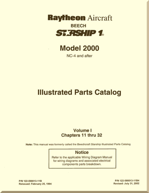 Beechcraft 2000 Starship 1  Aircraft Illustrated Parts Catalog Manual - Volume 1