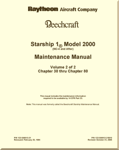 Beechcraft 2000 Starship 1  Aircraft Maintenance Manual - Volume 2