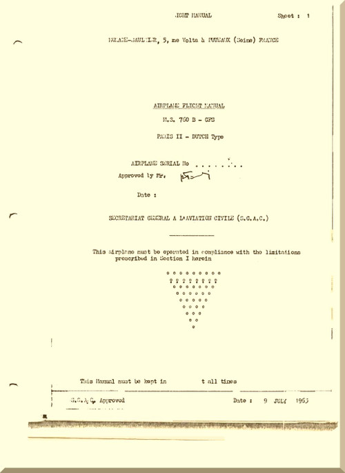 Morane Saulnier MS-760 Aircraft Flight Manual - KLM - (English Language)