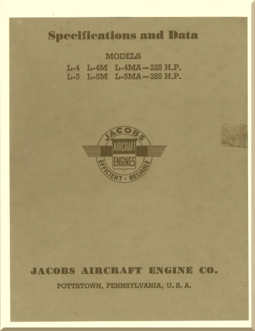 Jacobs L-4 MB L-5 MB Aircraft Engine Specification and Data Manual