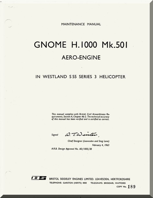 De Havilland  Gnome H. 1000 Mk. 501 Aircraft Engine Maintenance Manual  ( English Language )