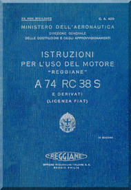 FIAT Motori  A.74 RC 38 S Aircraft Engine Instruction  Manual,    ( Italian Language )