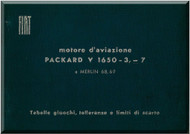 Rolls Royce Packard FIAT Motori Aviazione Merlin V 1650 -3 -7   Aircraft Engine Table of limit  Manual,    ( Italian Language )  