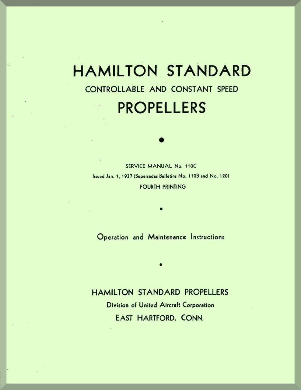 Hamilton Standard Constant Speed Aircraft Propeller Service Manual - 110C. Price: $14.85. Image 1