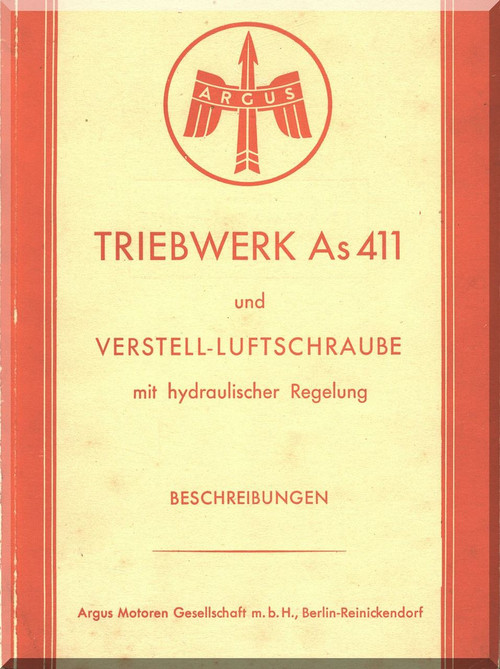 ARGUS  Flugmotor As 411   Aircraft Engine Hydraulic  Manual - As 411 TA-1 und TB-1 Beschreibung und VLS mit hydr. Regelung ( German Language )