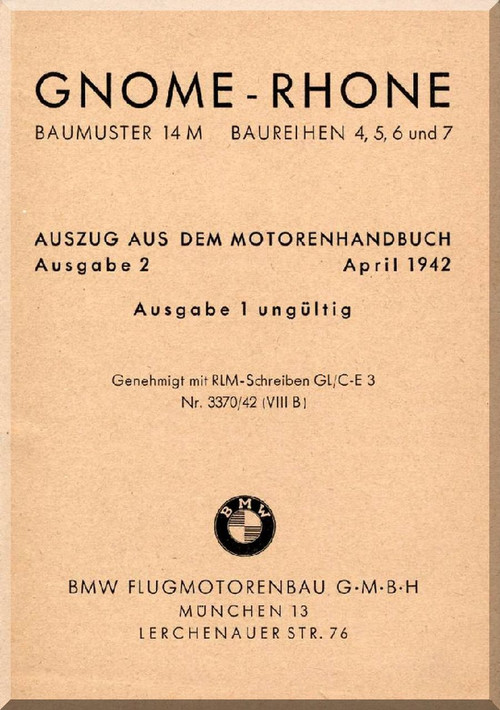 Rhone Gnome Type 14M Notice Technique  Baureihen 2, 5, 6, and 7  ( German Language )