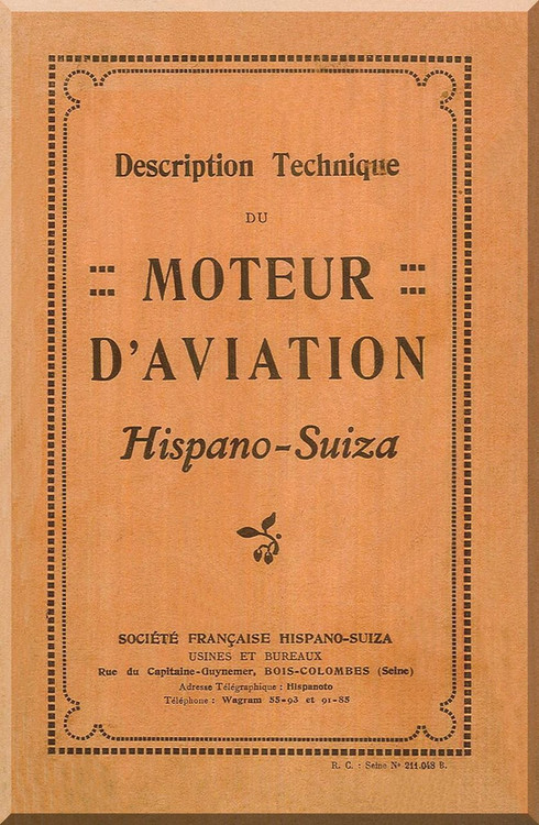 Hispano Suiza 8 Aircraft Engine Technical  Manual   ( French Language )