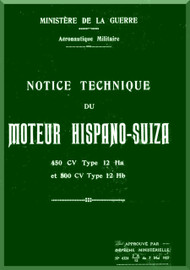 Hispano Suiza 12 Ha 450  Hb 500 Aircraft Engine Technical Manual Instruction Book  ( French Language ) 