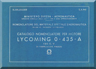 PIAGGIO  Lycoming O-435-A  Aircraft Engine Parts Catalog  Manual,    ( Italian Language ) 