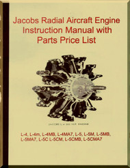 Jacobs L-4, M, MB MA7 , L-5 M MB MA7 L-5C   Aircraft Engine Instruction with Parts price Manual  ( English Language )