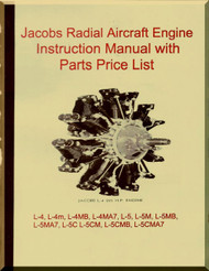 Jacobs L-4, M, MB MA7 , L-5 M MB MA7 L-5C   Aircraft Engine Instruction with Parts price Manual  ( English Language )