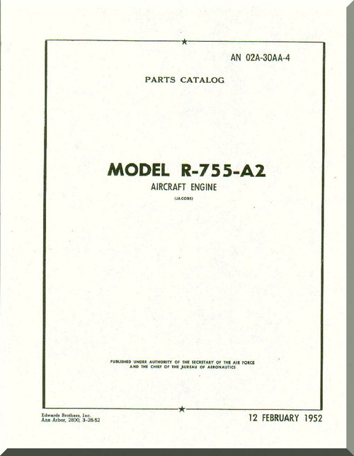 Jacobs R-755 A2  Aircraft Engine Parts Catalog Manual  ( English Language )