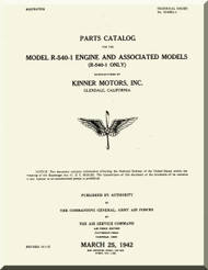 Kinner R-540 -1 Aircraft Engine Parts Catalog Manual  ( English Language ) 