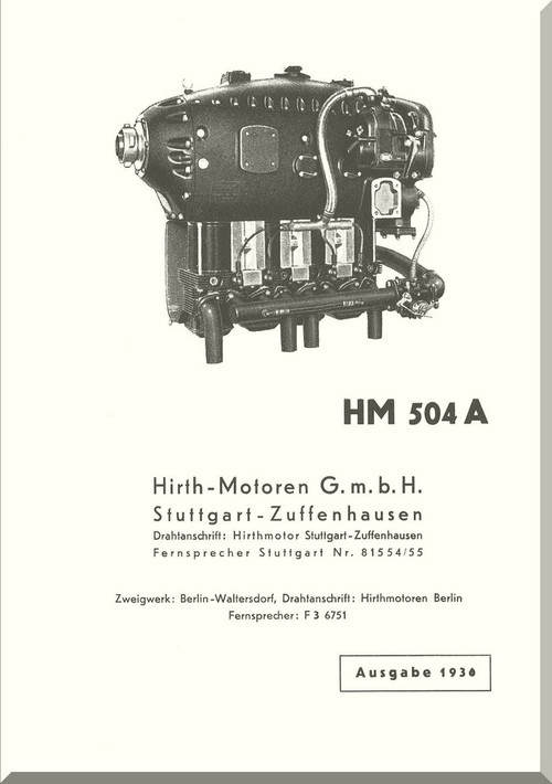 Hirth Motoren   HM 504 A-2  Engine Technical  Manual (German Language )