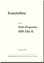 Hirth Motor HM 506 A  Aircraft Engine Parts  Manual  ( German Language  ) -  Ersatzeilliste