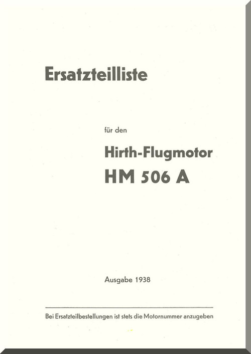 Hirth Motor HM 506 A  Aircraft Engine Parts  Manual  ( German Language  ) -  Ersatzeilliste