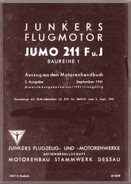 Junkers Flugzeug- und Motorenwerke A.G. Jumo  211 F und J  Aircraft Engine Handbook Manual  ( German Language )