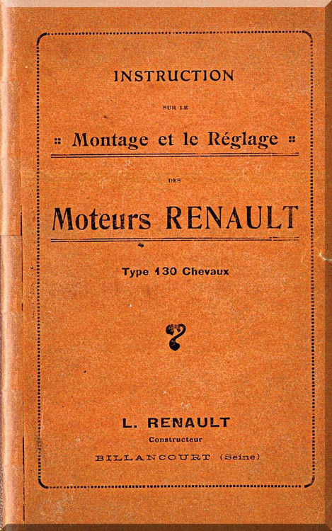 Renault Type 130 Chevaux Aircraft Engine Technical Manual ( French Language )