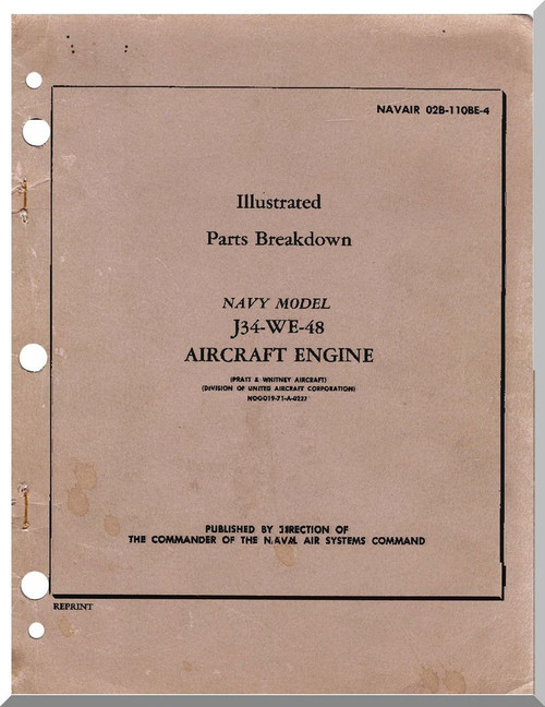 Westinghouse J34-WE-48  Aircraft Engine Illustrated Parts   Manual  ( English Language )