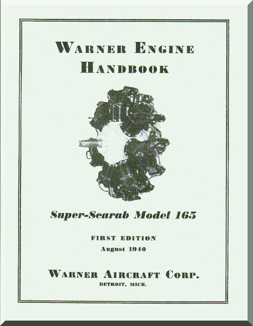 Warner Super Scarab 165   Aircraft Engine Handbook Manual  ( English Language )
