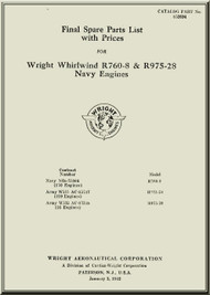 Wright R-760 8 R-975-28  Aircraft Engine Final Spar Part List  Manual  ( English Language ) 
