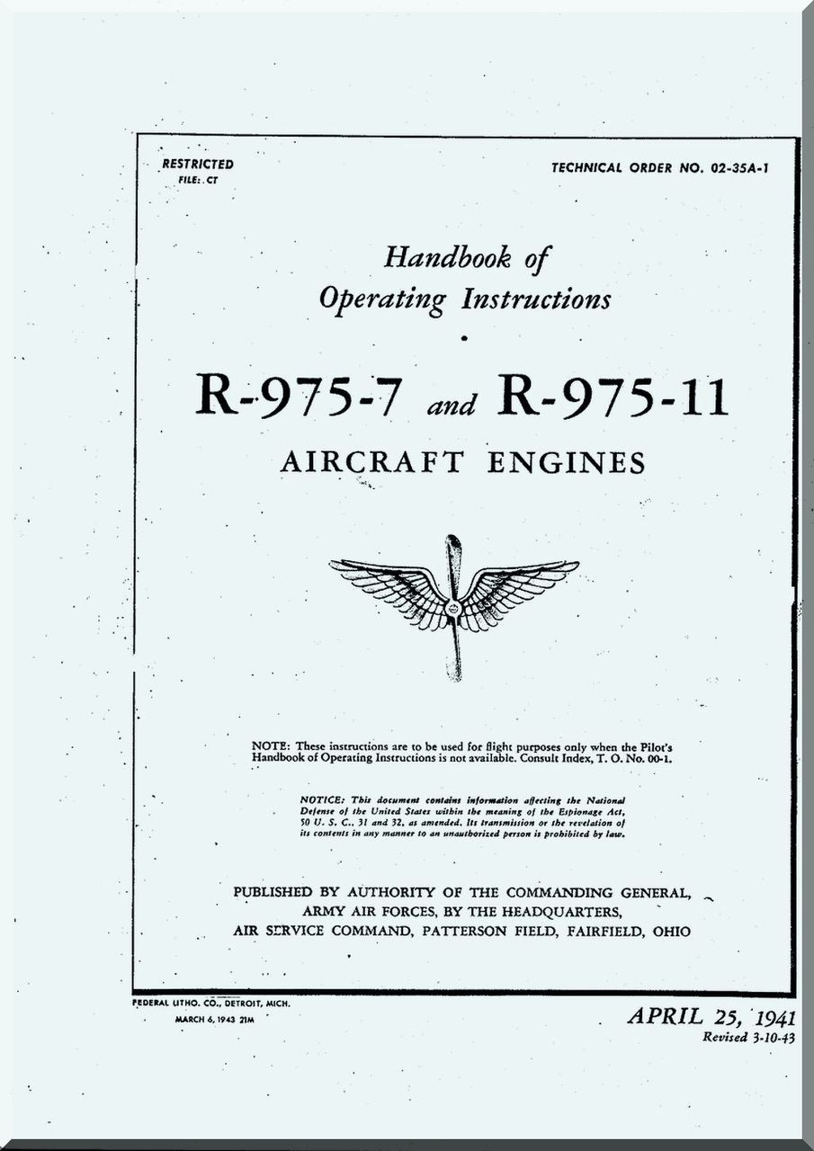 Wright R 975 Exploded View Wright R-975 -7 -11 Aircraft Engine Operating Manual ( English Language ...